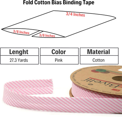 Cotton Fold Bias Binding Tape - 3/4 Inches (20mm) Wide - 27 Yards - Plaid Single Fold Cotton Fold Bias Binding Tape for Sewing Clothing DIY Pink C2