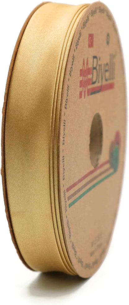 Fold Satin Bias Tape - 99+ Colors - 3/4 Inches Wide - 27 Yards - Fold Satin Binding Bias Ribbon Fabric Piping Bias Binding Tape for Sewing Clothing DIY (55. Antique Gold) BYS55