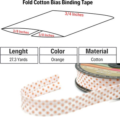 Cotton Fold Bias Binding Tape - 3/4 Inches (20mm) Wide - 27 Yards - Polka Dots Single Fold Cotton Fold Bias Binding Tape for Sewing Clothing DIY Orange B6