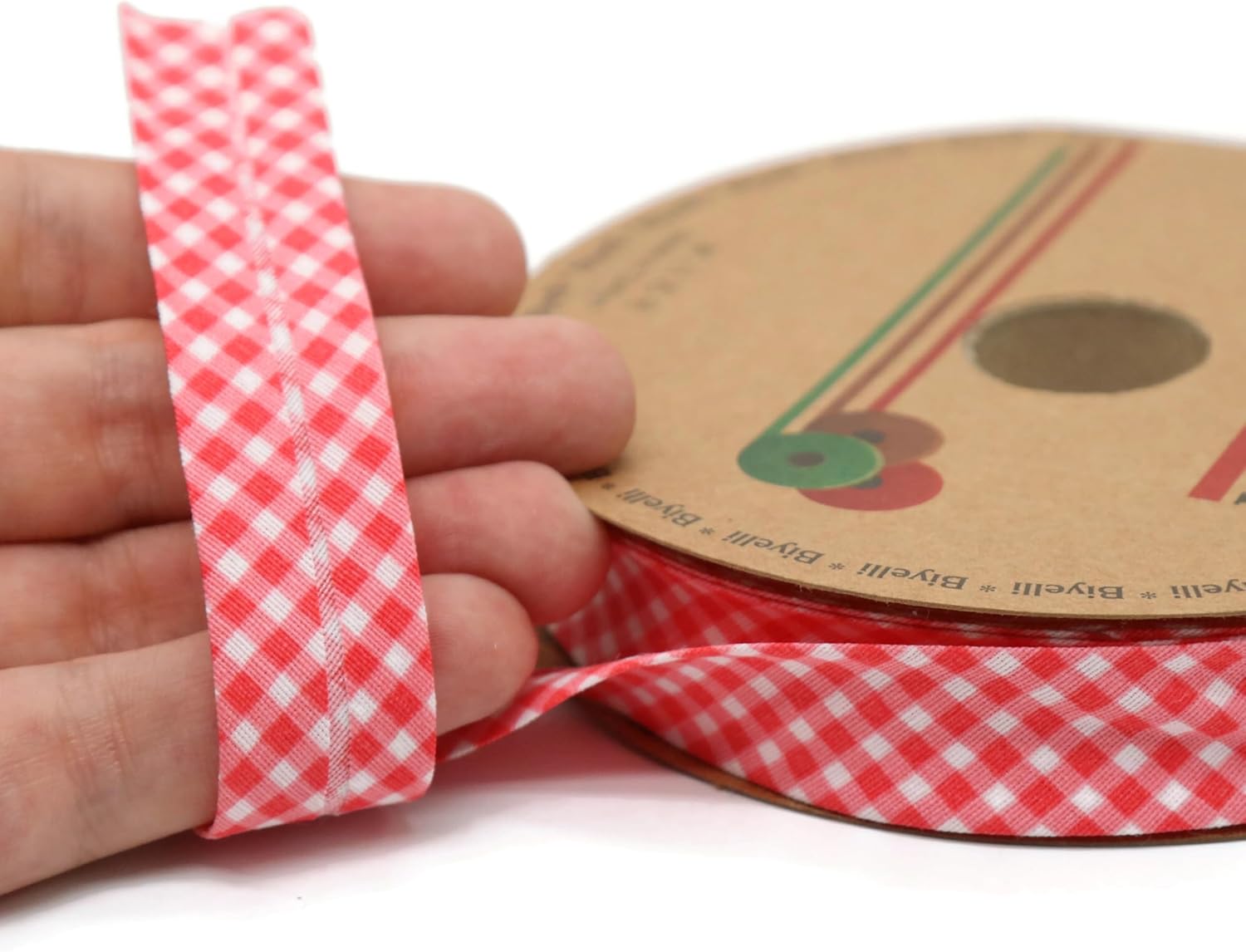 Cotton Fold Bias Binding Tape - 3/4 Inches (20mm) Wide - 27 Yards - Plaid Single Fold Cotton Fold Bias Binding Tape for Sewing Clothing DIY Red E3