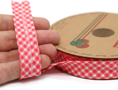 Cotton Fold Bias Binding Tape - 3/4 Inches (20mm) Wide - 27 Yards - Plaid Single Fold Cotton Fold Bias Binding Tape for Sewing Clothing DIY Red E3