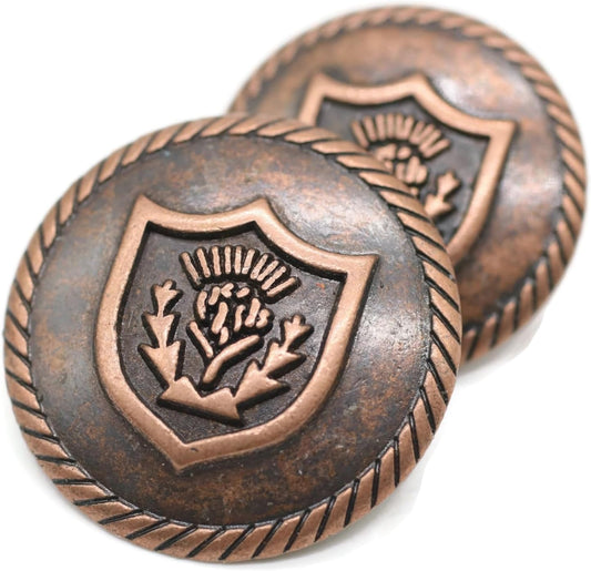 Antique Copper Metal Shank Buttons - 12 Pcs - 3 Size Options - Floral Round Metal Shank Buttons Vintage for Men Women Blazer Coat Uniform Shirt Suit and Jacket Sewing Craft DIY N22603