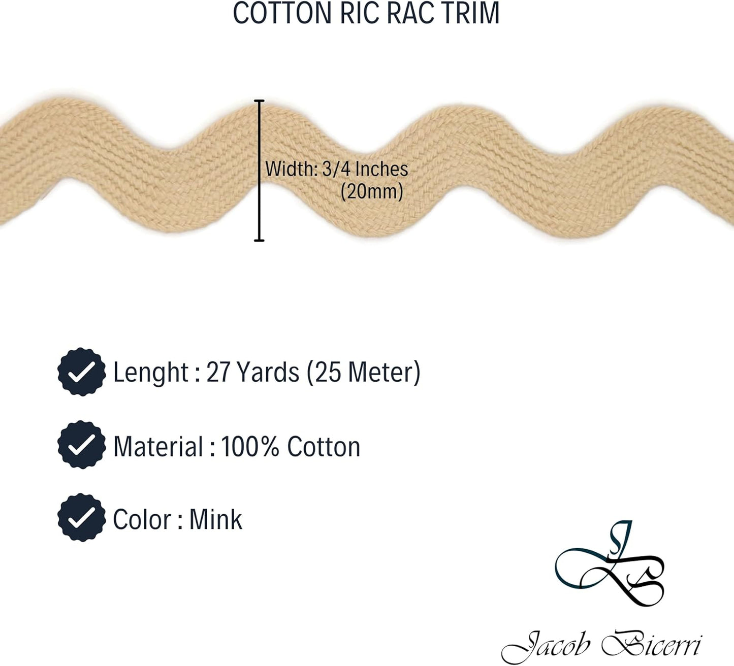 Cotton RIC Rac Trim - 3/4 Inch - 27 Yards - Wave Bending Fringe Trim Cotton Lace Ribbon RIC Rac Trim for Sewing Clothes Gift Wrapping Home Party Decoration CTR0214, Mink