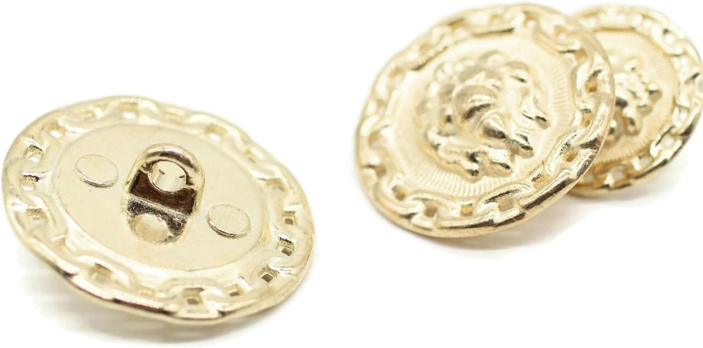 Gold Metal Shank Buttons - 12 Pcs - 3 Size Options - Lion Round Metal Shank Buttons for Men Women Blazer Coat Uniform Shirt Suit and Jacket Sewing Craft DIY N2203