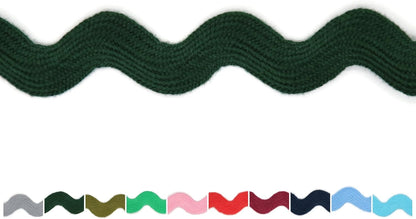 Cotton RIC Rac Trim - 3/4 Inch - 5 Yards - Dark Green Wave Bending Fringe Trim Cotton Lace Ribbon RIC Rac Trim for Sewing Clothes Gift Wrapping Home Party Decoration CTR02045