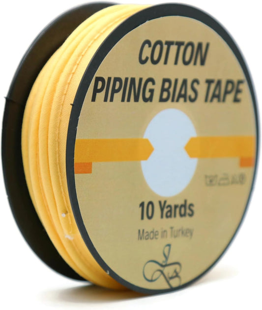Piping Trim Bias Tape with Cord - 10 Yards - 65+ Colors - 1/2 Inch Decorative Sewing Trim for Upholstery Cushions Home Décor Crafting Clothing - Durable Cotton - Light Yellow ID47