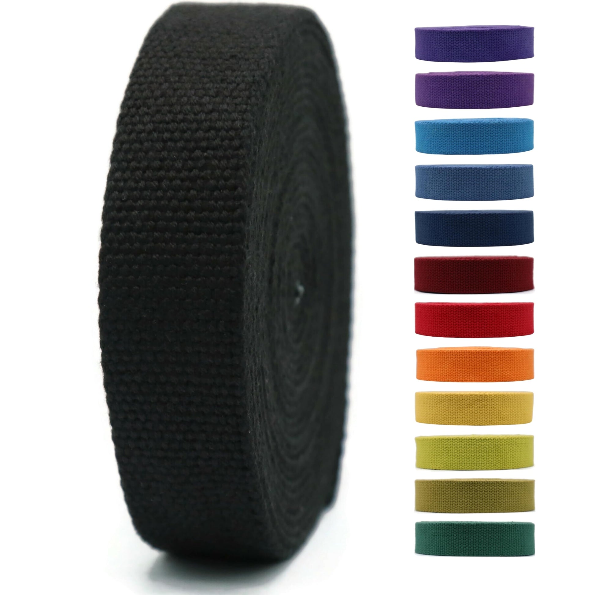 2" & 1.5'' & 1" Cotton Webbing - 5 Yards - 50+ Colors -%100 Natural Cotton - Turkish Woven - 1 Inch 1.5 Inch 2 Inch Black Canvas Webbing for Sewing Straps Bag Climbing Indoors Craft DIY 11514