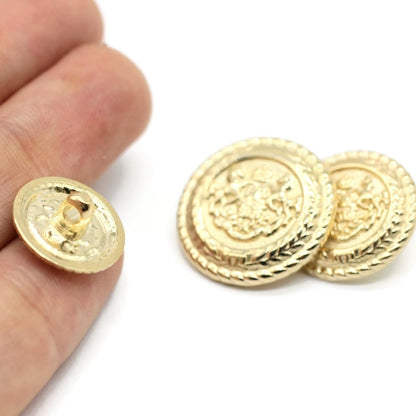 Gold Metal Shank Buttons - 12 Pcs - 3 Size Options - The Horse of Kingdom Round Metal Shank Buttons for Men Women Blazer Coat Uniform Shirt Suit and Jacket Sewing Craft DIY N4703