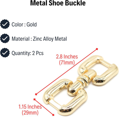 2.8 Inch (71mm) Gold Zinc Alloy Metal Shoe Buckle - 2 Pcs - Vintage, Western Style