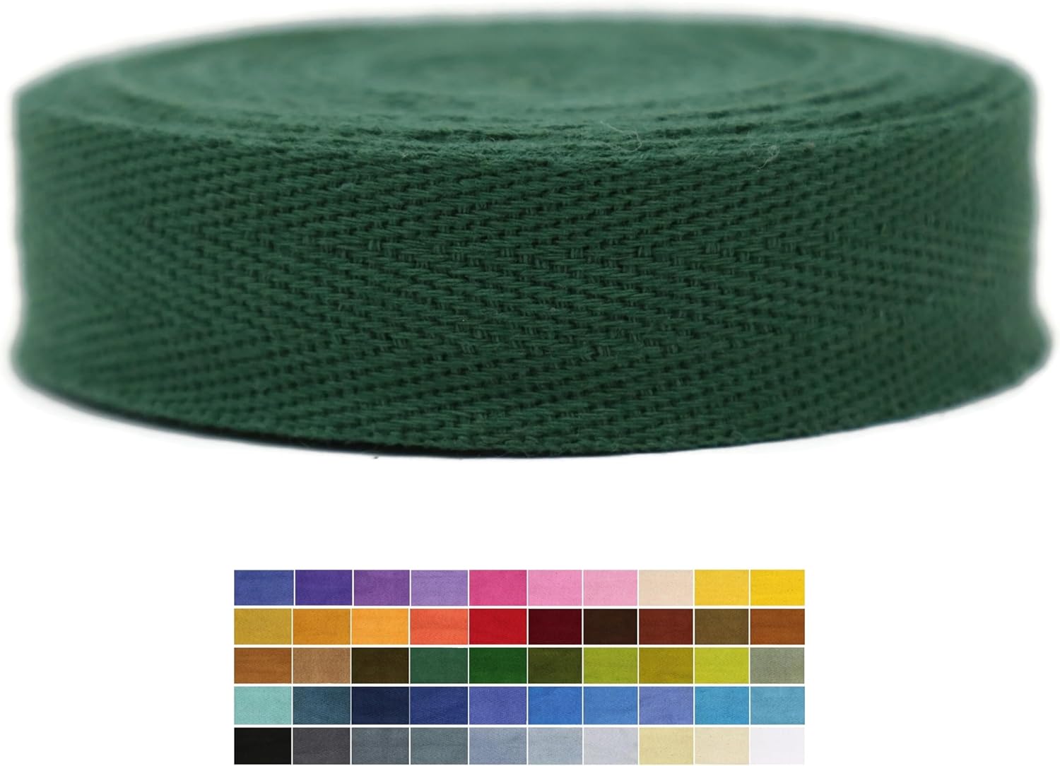 1" & 1.18" & 1.5' & 2" Cotton Herringbone Bias Binding Tape - 10 Yards - 50+ Colors - 100% Natural Cotton - Sewing, Wrapping, Craft, DIY - Fern Green
