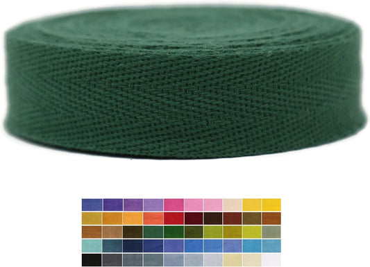 1" & 1.18" & 1.5' & 2" Cotton Herringbone Bias Binding Tape - 10 Yards - 50+ Colors - 100% Natural Cotton - Sewing, Wrapping, Craft, DIY - Fern Green