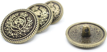 Bronze Metal Shank Buttons - 12 Pcs - 3 Size Options - The Crown of Kingdom Round Metal Shank Buttons for Men Women Blazer Coat Uniform Shirt Suit and Jacket Sewing Craft DIY N17503
