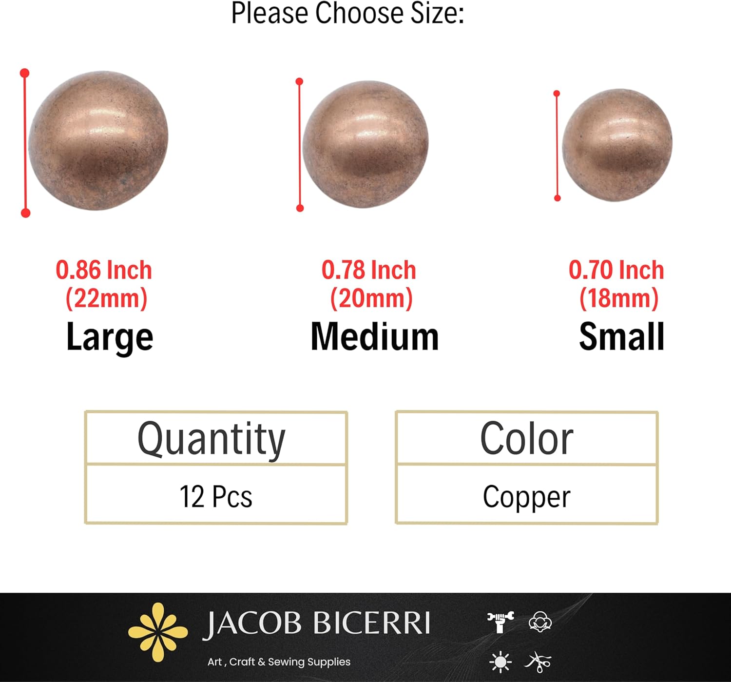 Antique Copper Metal Shank Buttons - 12 Pcs - 3 Size Options - Curved Oval Round Metal Shank Buttons for Men Women Blazer Coat Uniform Shirt Suit and Jacket Sewing Craft DIY N23103