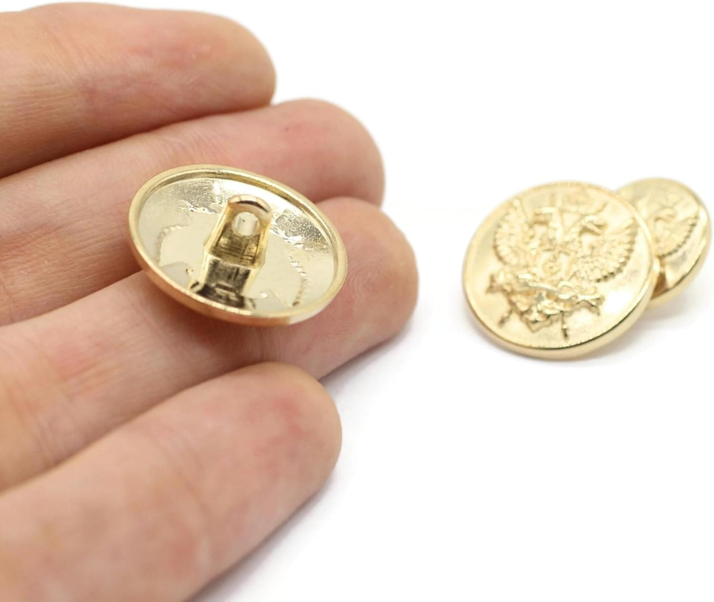 Gold Metal Shank Buttons - 12 Pcs - 3 Size Options - Twin Eagle Round Metal Shank Buttons for Men Women Blazer Coat Uniform Shirt Suit and Jacket Sewing Craft DIY N3403