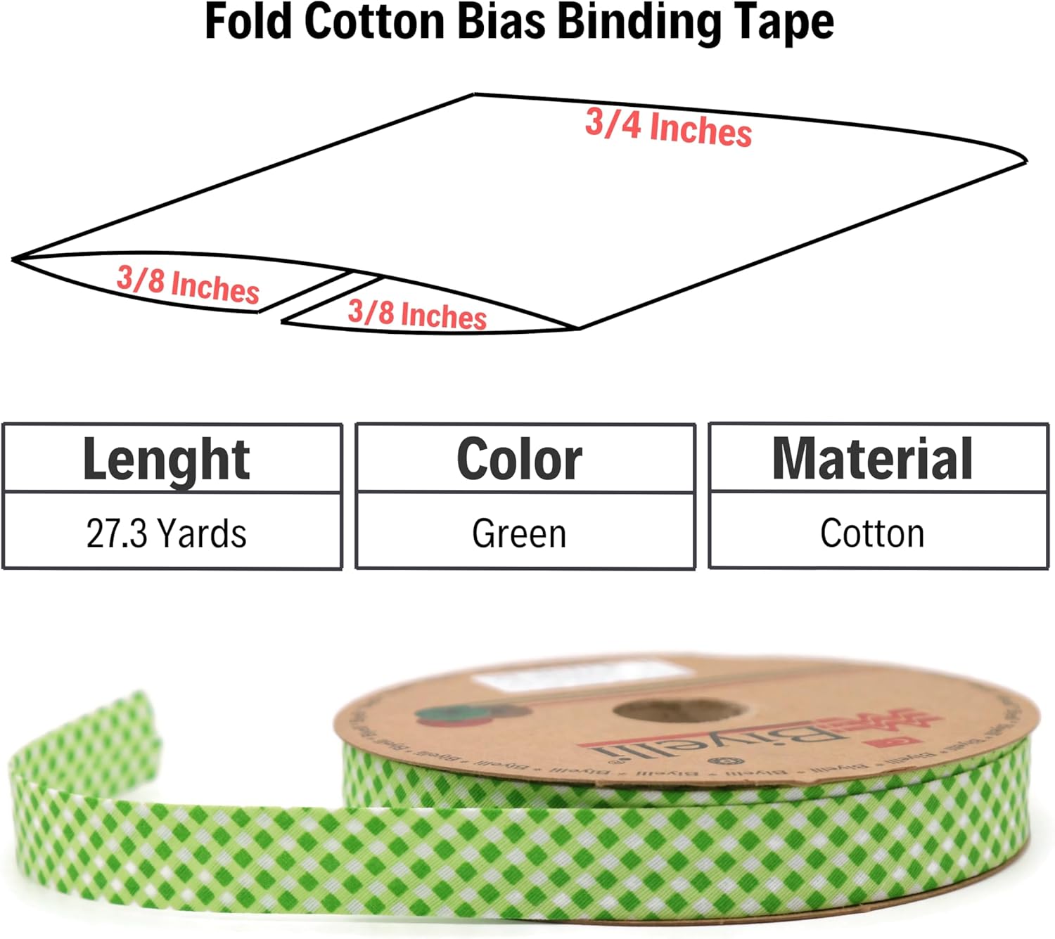Cotton Fold Bias Binding Tape - 3/4 Inches (20mm) Wide - 27 Yards - Plaid Single Fold Cotton Fold Bias Binding Tape for Sewing Clothing DIY Green E5