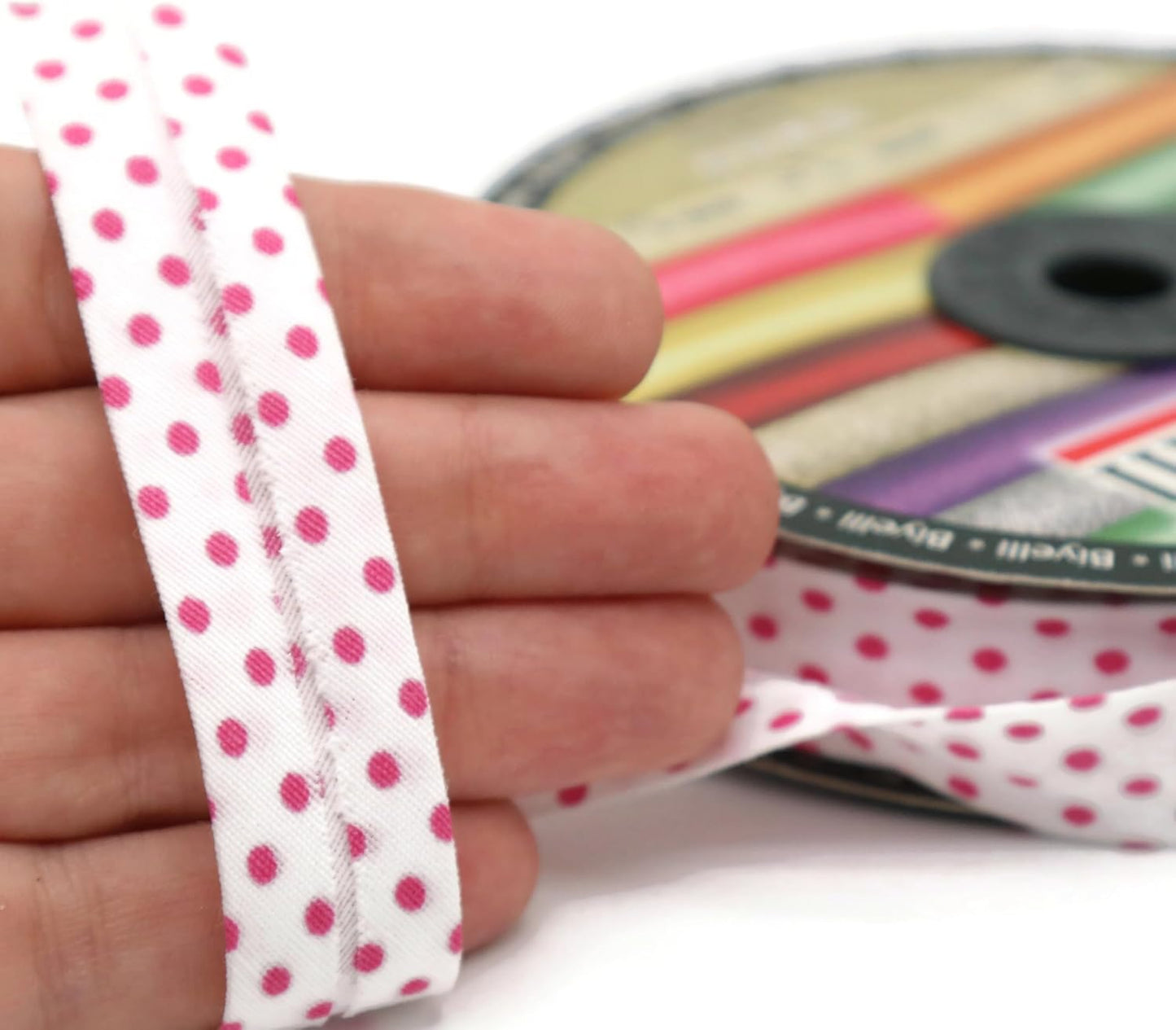 Cotton Fold Bias Binding Tape - 3/4 Inches (20mm) Wide - 27 Yards - Polka Dots Single Fold Cotton Fold Bias Binding Tape for Sewing Clothing DIY Pink B2