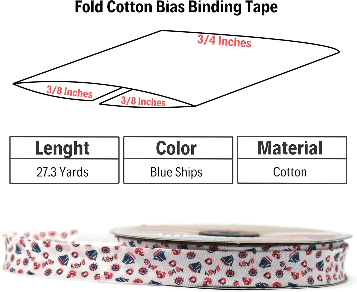 Cotton Fold Bias Binding Tape - 3/4 Inches (20mm) Wide - 27 Yards - Blue Ships Single Fold Cotton Fold Bias Binding Tape for Sewing Clothing DIY A5