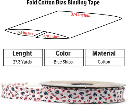 Cotton Fold Bias Binding Tape - 3/4 Inches (20mm) Wide - 27 Yards - Blue Ships Single Fold Cotton Fold Bias Binding Tape for Sewing Clothing DIY A5