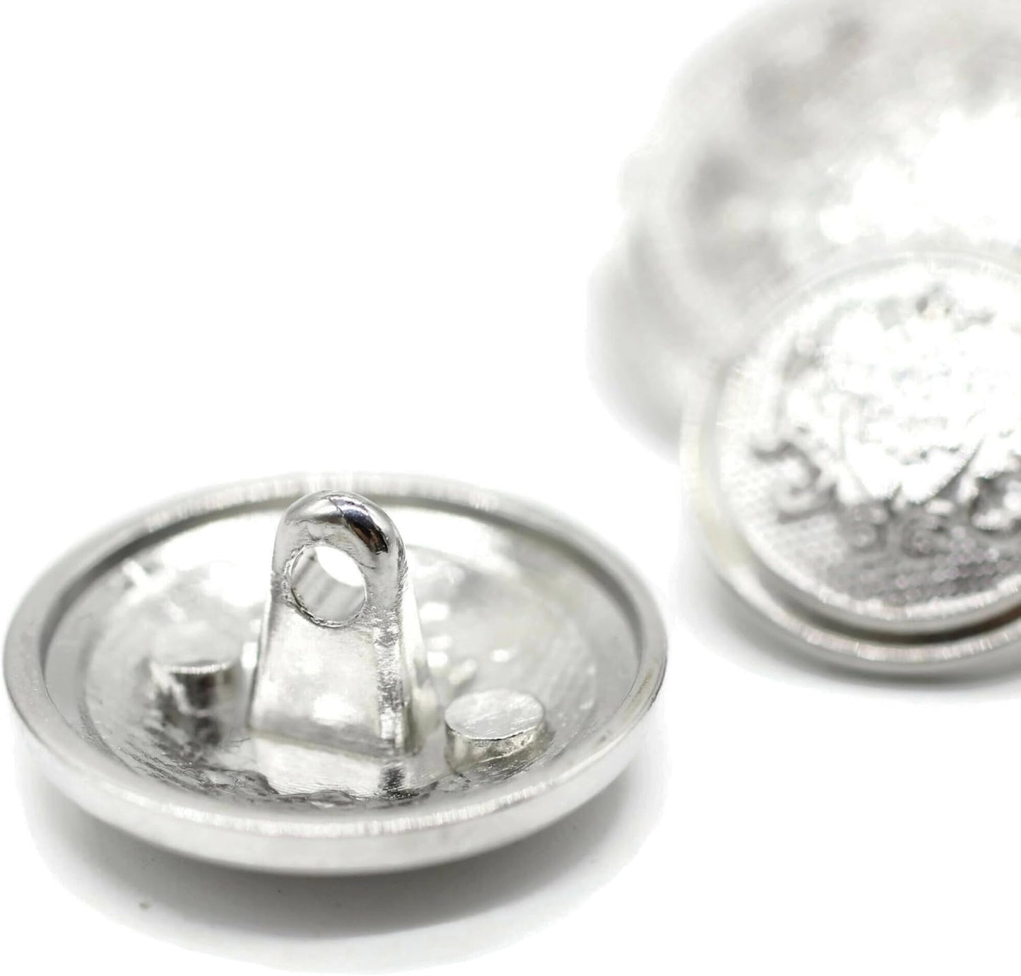 Silver Metal Shank Buttons - 12 Pcs - 3 Size Options - Floral Round Metal Shank Buttons for Men Women Blazer Coat Uniform Shirt Suit and Jacket Sewing Craft DIY N7601