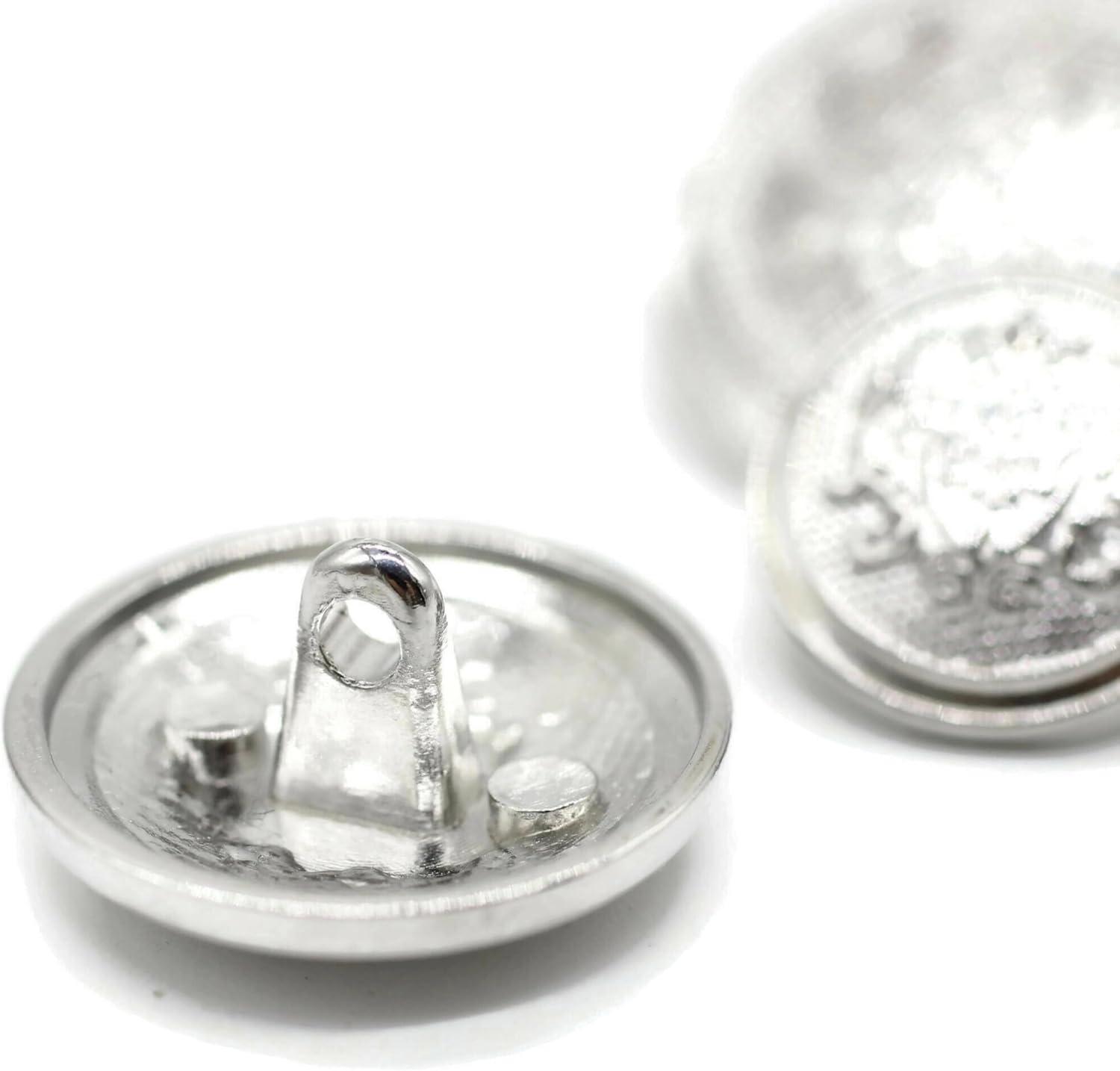 Silver Metal Shank Buttons - 12 Pcs - 3 Size Options - Floral Round Metal Shank Buttons for Men Women Blazer Coat Uniform Shirt Suit and Jacket Sewing Craft DIY N7601