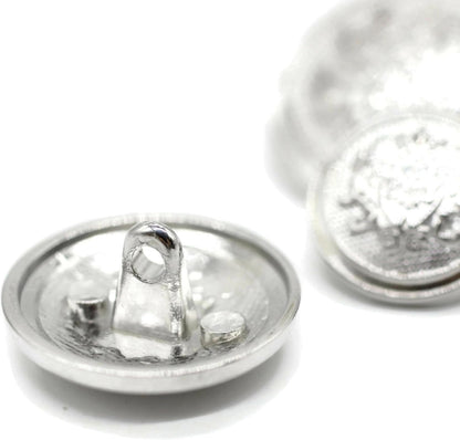 Silver Metal Shank Buttons - 12 Pcs - 3 Size Options - Floral Round Metal Shank Buttons for Men Women Blazer Coat Uniform Shirt Suit and Jacket Sewing Craft DIY N7601