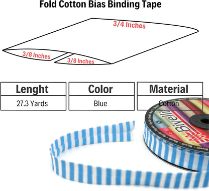 Cotton Fold Bias Binding Tape - 3/4 Inches (20mm) Wide - 27 Yards - Plaid Single Fold Cotton Fold Bias Binding Tape for Sewing Clothing DIY Blue F1