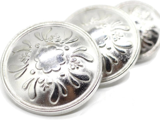 Silver Metal Shank Buttons - 12 Pcs - 3 Size Options - Floral Round Metal Shank Buttons for Men Women Blazer Coat Uniform Shirt Suit and Jacket Sewing Craft DIY N5801