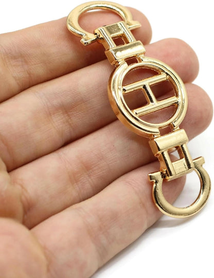 Shoe Buckle - 2.8 Inch (71mm) - 2 Pcs - Gold Metal Shoe Buckle Shoelace Clips Metal Hinged Equestrian Buckles For Craft & Sewing Project BG0602