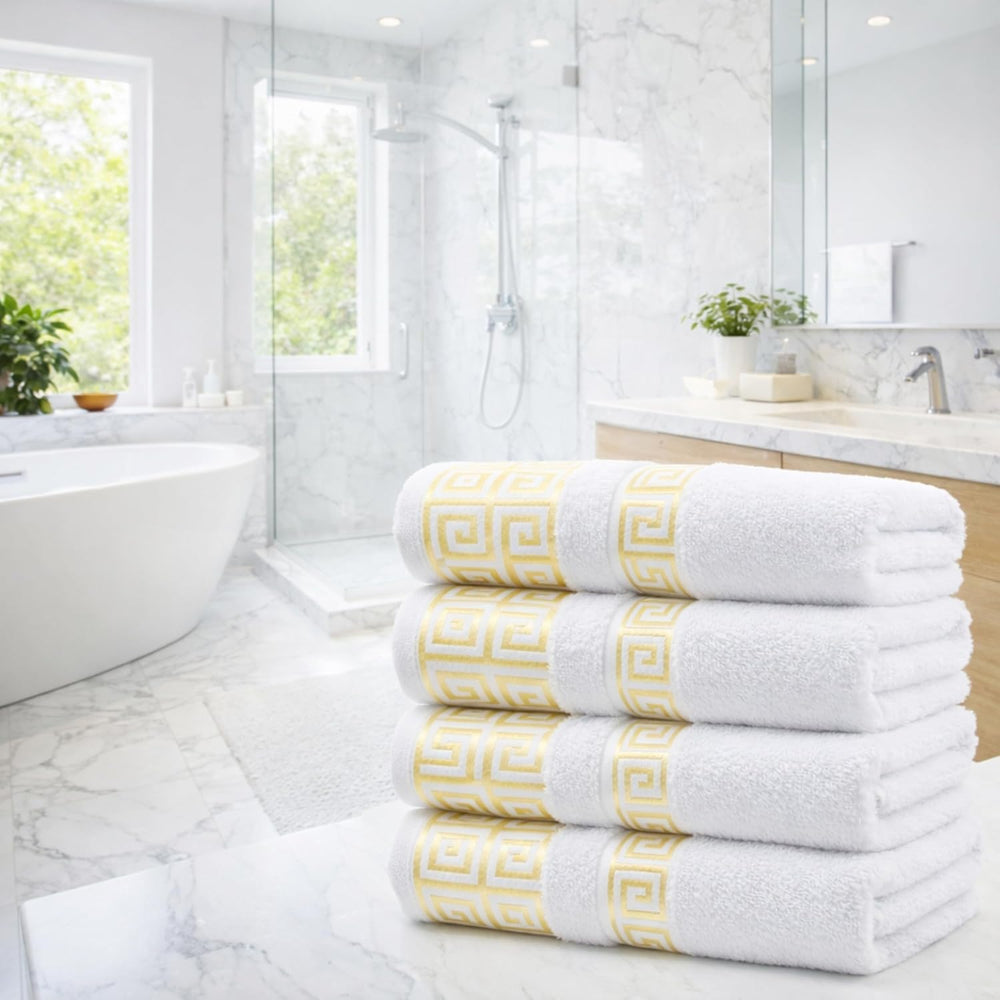4-Piece Greek Key Bath Towel Set — White