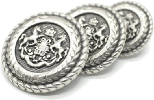 Antique Silver Metal Buttons - 12 Pcs - 3 Size Options - Twin Horse Round Metal Shank Buttons Vintage for Men Women Blazer Coat Uniform Shirt Suit and Jacket Sewing Craft DIY N10201