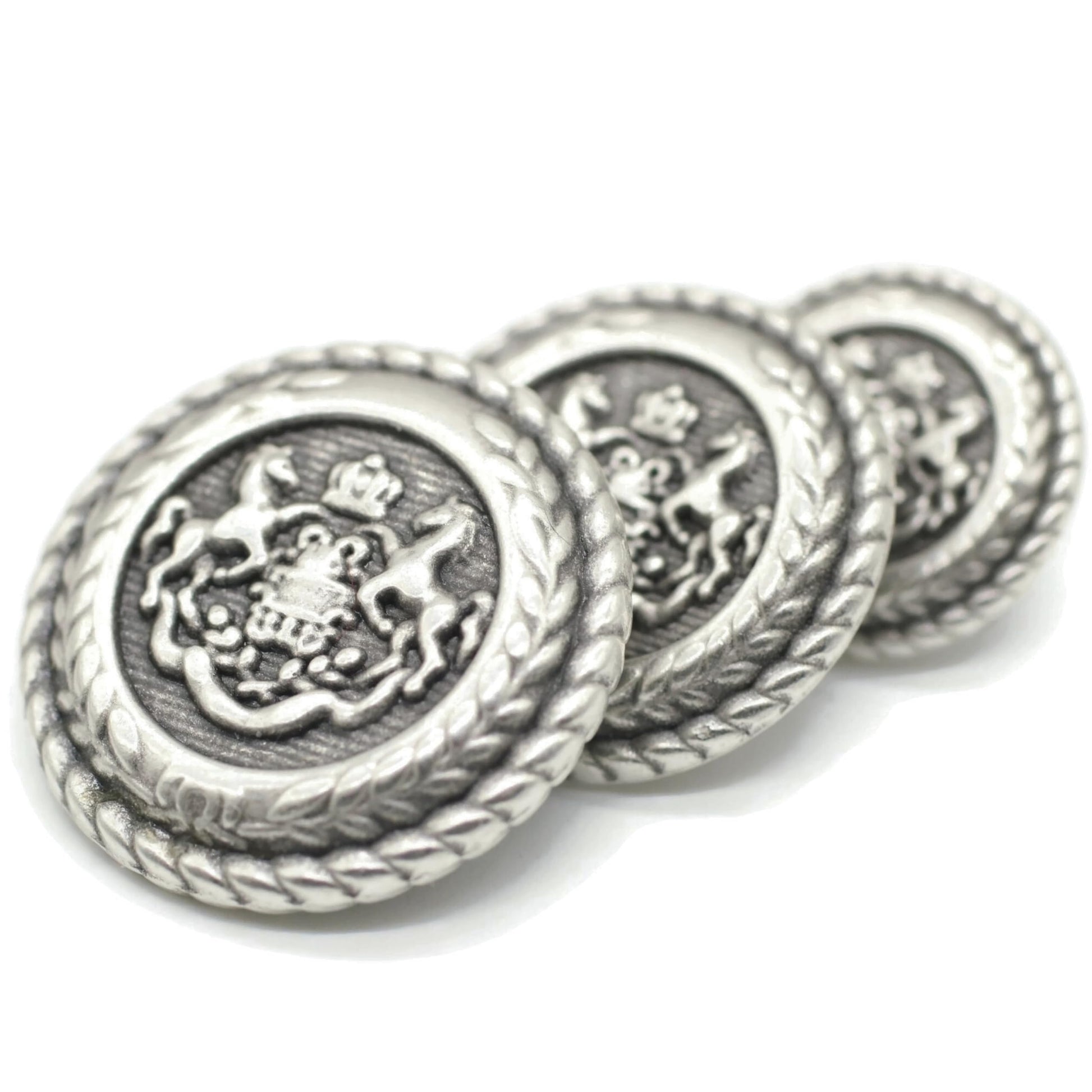 Silver Metal Shank Buttons - 12 Pcs - 3 Size Options - Twin Horse Round Metal Shank Buttons for Men Women Blazer Coat Uniform Shirt Suit and Jacket Sewing Craft DIY N7301