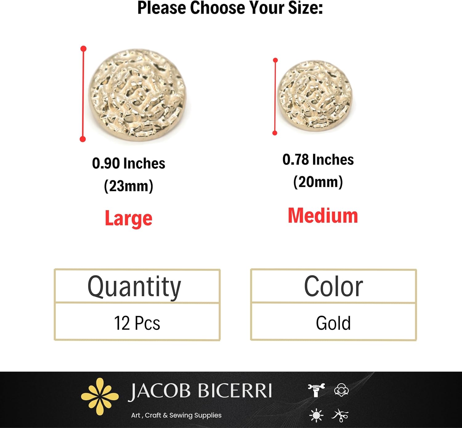 Wrinkle Gold Metal Shank Buttons - 12 Pcs - 2 Size Options - Luxury Wave Wrinkle Round Metal Shank Buttons for Men Women Blazer Coat Uniform Shirt Suit and Jacket Sewing Craft DIY N16202