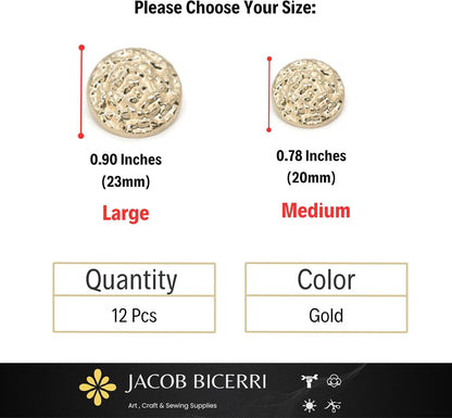 Wrinkle Gold Metal Shank Buttons - 12 Pcs - 2 Size Options - Luxury Wave Wrinkle Round Metal Shank Buttons for Men Women Blazer Coat Uniform Shirt Suit and Jacket Sewing Craft DIY N16202