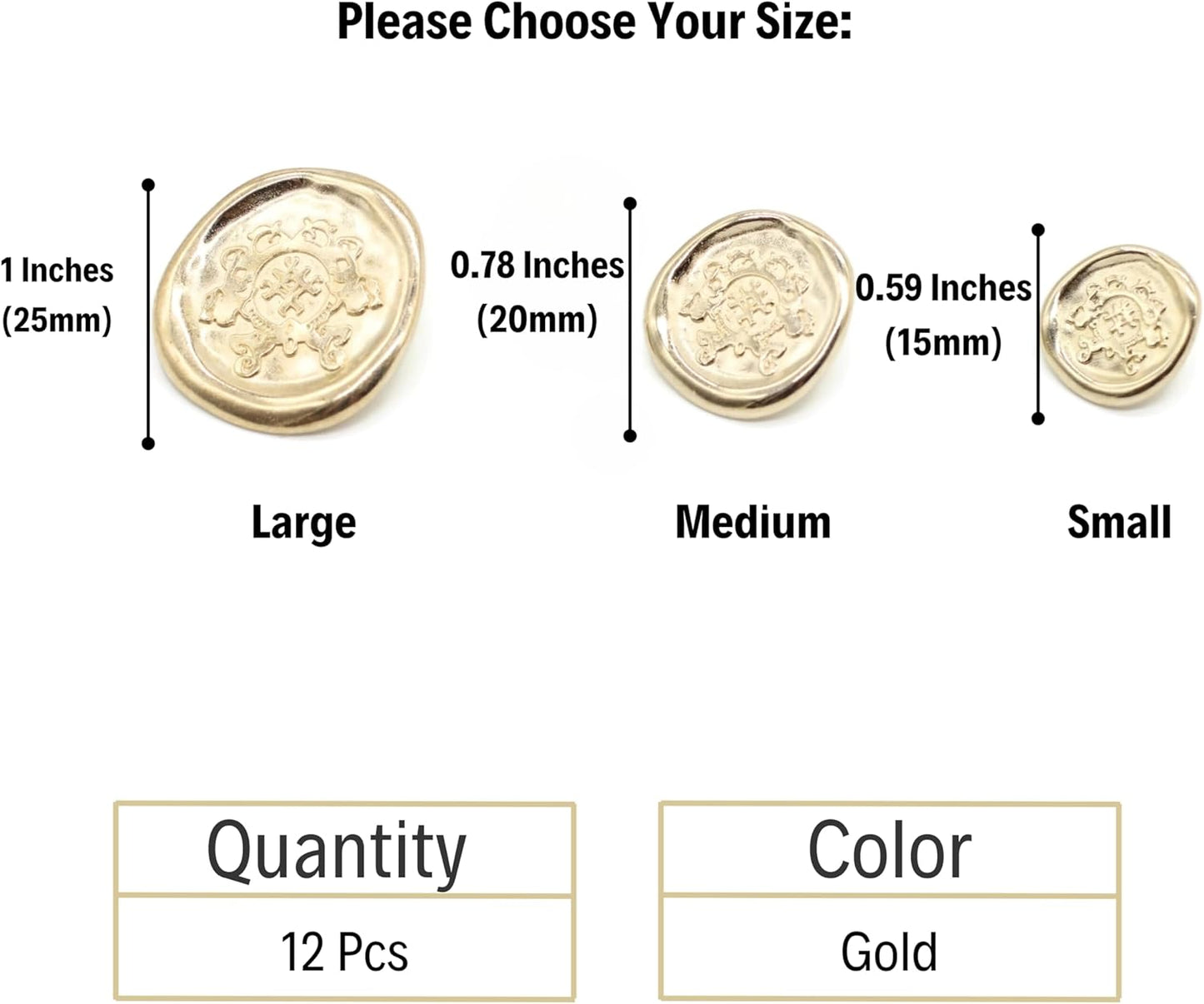 Gold Metal Shank Buttons - 12 Pcs - 3 Size Options - Antique Kingdom Round Metal Shank Buttons for Men Women Blazer Coat Uniform Shirt Suit and Jacket Sewing Craft DIY N2503