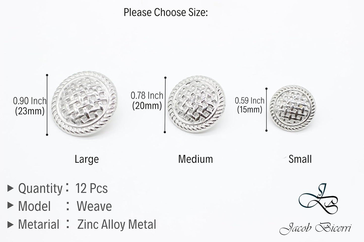 Weave Silver Metal Shank Buttons - 12 Pcs - 3 Size Options - Luxury Weave Metal Shank Buttons for Men Women Blazer Coat Uniform Shirt Suit and Jacket Sewing Craft DIY WE5243…