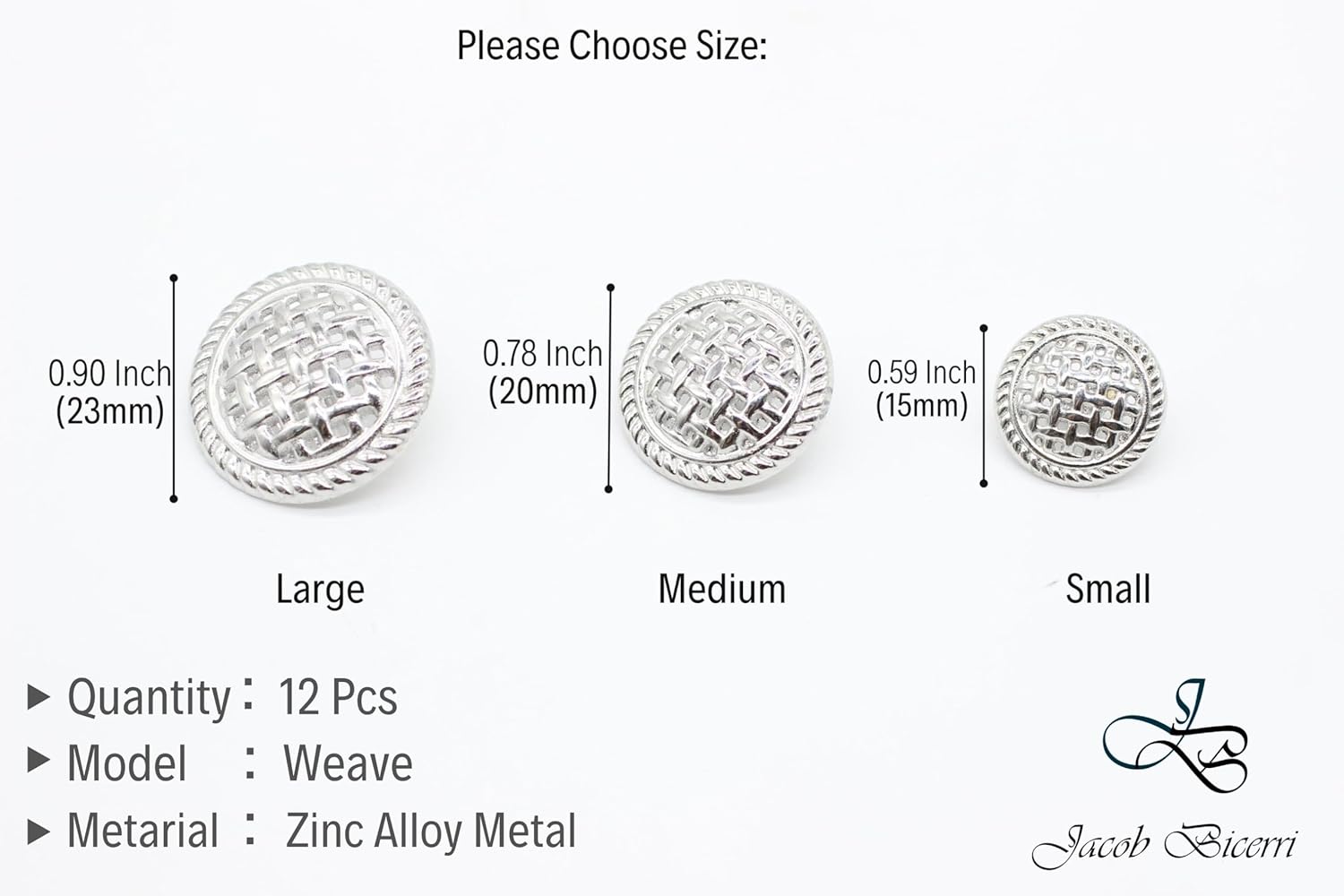 Weave Silver Metal Shank Buttons - 12 Pcs - 3 Size Options - Luxury Weave Metal Shank Buttons for Men Women Blazer Coat Uniform Shirt Suit and Jacket Sewing Craft DIY WE5243…
