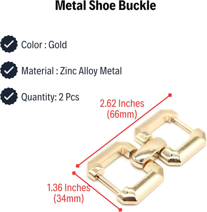 Metal Shoe Buckle - 2.62 Inch (66mm) - 2 Pcs - Gold Metal Shoe Buckle Shoelace Clips Metal Hinged Equestrian Buckles For Craft & Sewing Project BG2002