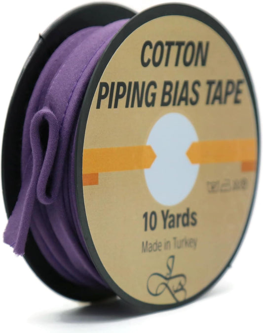 Piping Trim Bias Tape with Cord - 10 Yards - 65+ Colors - 1/2 Inch Decorative Sewing Trim for Upholstery Cushions Home Décor Crafting Clothing - Durable Cotton - Deep Purple ID22