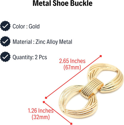2.65 Inch (67mm) Gold Zinc Alloy Metal Shoe Buckle - 2 Pcs - Vintage, Western Style