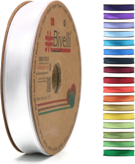 Fold Satin Bias Tape - 99+ Colors - 3/4 Inches Wide - 27 Yards - Fold Satin Binding Bias Ribbon Fabric Piping Bias Binding Tape for Sewing Clothing DIY (01. White) BYS01