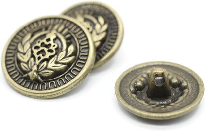 Bronze Metal Shank Buttons - 12 Pcs - 3 Size Options - Luxury Floral Rome Round Wave Metal Shank Buttons for Men Women Blazer Coat Uniform Shirt Suit and Jacket Sewing Craft DIY N18603