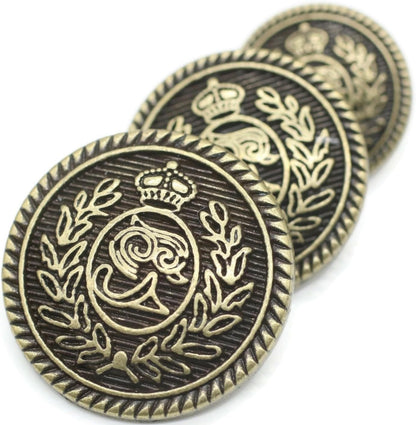 Bronze Metal Shank Buttons - 12 Pcs - 3 Size Options - The Crown of Kingdom Round Metal Shank Buttons for Men Women Blazer Coat Uniform Shirt Suit and Jacket Sewing Craft DIY N17503