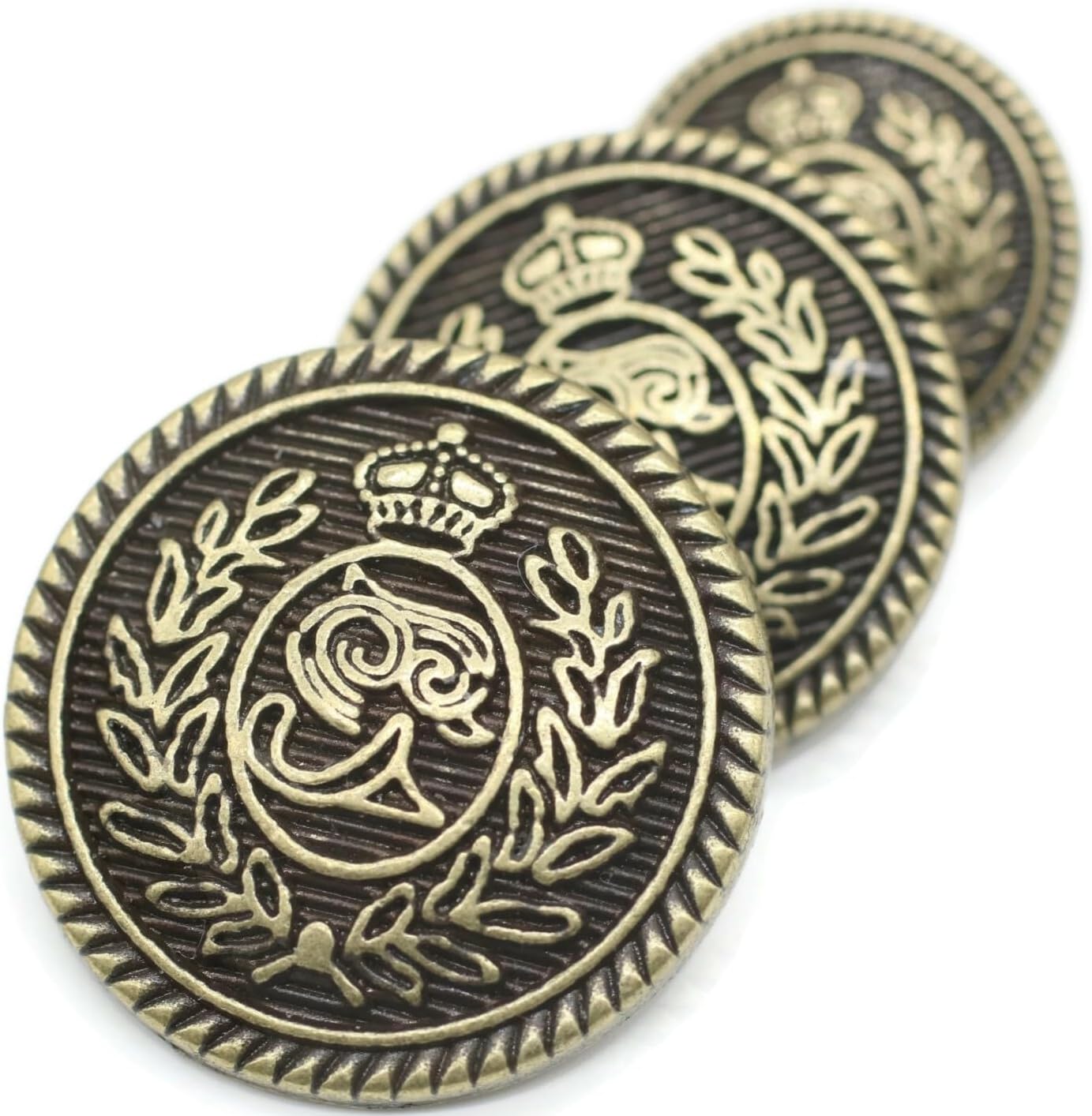 Bronze Metal Shank Buttons - 12 Pcs - 3 Size Options - The Crown of Kingdom Round Metal Shank Buttons for Men Women Blazer Coat Uniform Shirt Suit and Jacket Sewing Craft DIY N17503