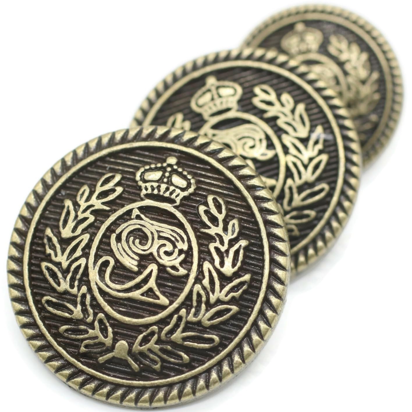 Bronze Metal Shank Buttons - 12 Pcs - 3 Size Options - The Crown of Kingdom Round Metal Shank Buttons for Men Women Blazer Coat Uniform Shirt Suit and Jacket Sewing Craft DIY N17503