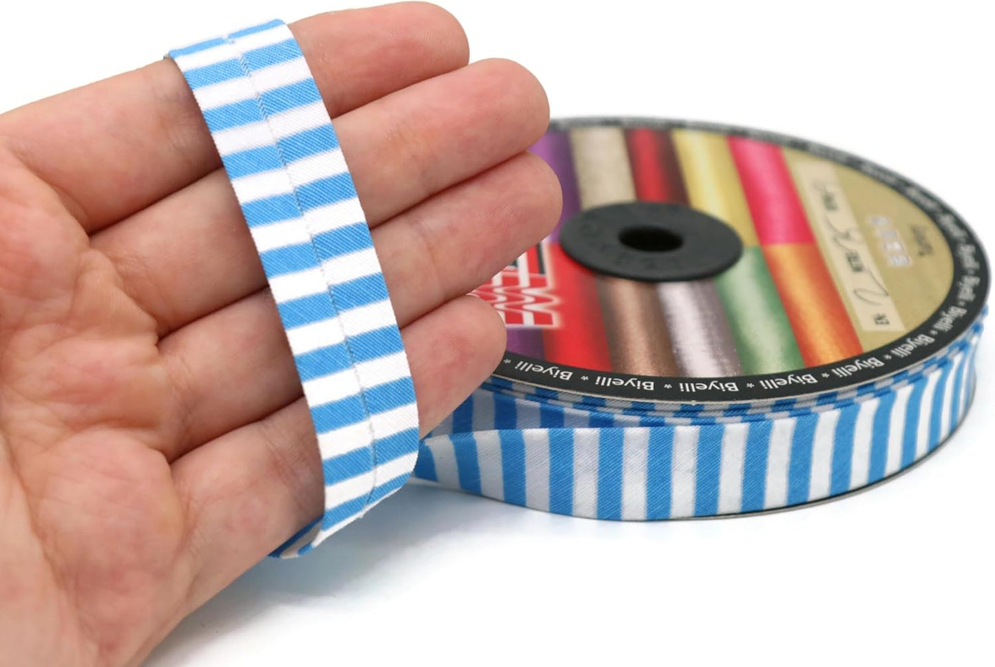 Cotton Fold Bias Binding Tape - 3/4 Inches (20mm) Wide - 27 Yards - Plaid Single Fold Cotton Fold Bias Binding Tape for Sewing Clothing DIY Blue F1