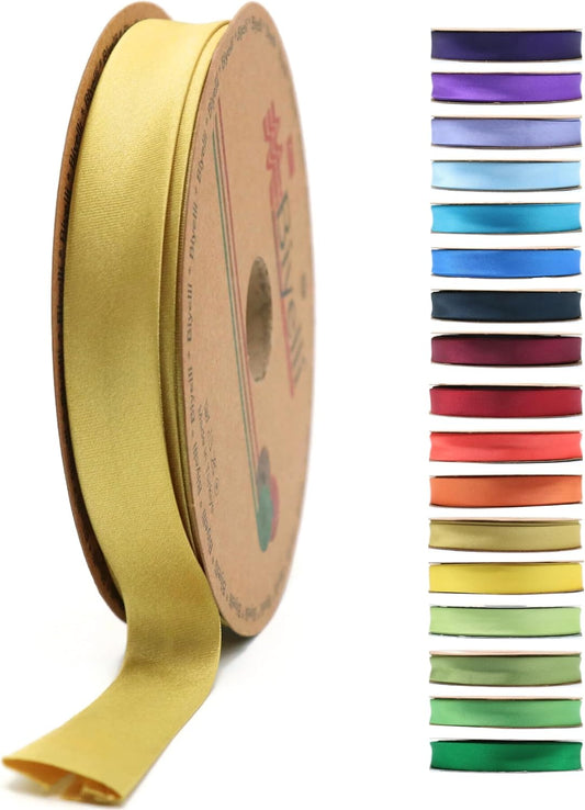 Fold Satin Bias Tape - 99+ Colors - 3/4 Inches Wide - 27 Yards - Fold Satin Binding Bias Ribbon Fabric Piping Bias Binding Tape for Sewing Clothing DIY (37. Metallic Gold) BYS37