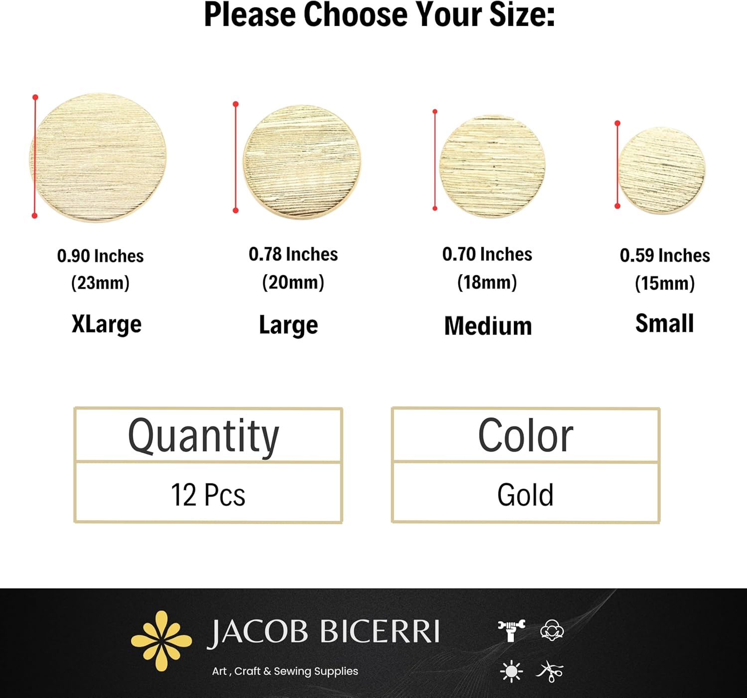 Gold Metal Shank Buttons - 12 Pcs - 4 Size Options - Striped Flat Round Metal Shank Buttons for Men Women Blazer Coat Uniform Shirt Suit and Jacket Sewing Craft DIY N5604