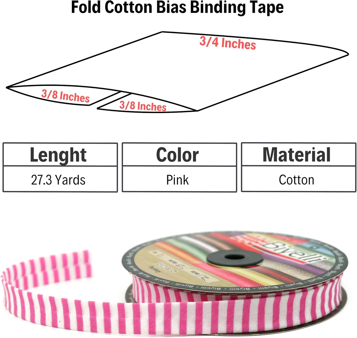 Cotton Fold Bias Binding Tape - 3/4 Inches (20mm) Wide - 27 Yards - Plaid Single Fold Cotton Fold Bias Binding Tape for Sewing Clothing DIY Pink F2