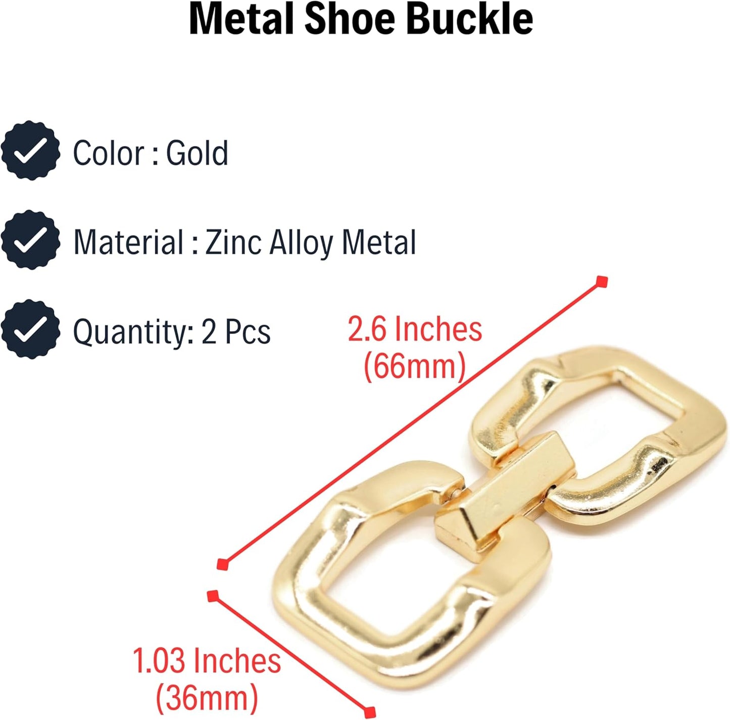 2.6 Inch (66mm) Gold Zinc Alloy Metal Shoe Buckle - 2 Pcs - Vintage, Western Style
