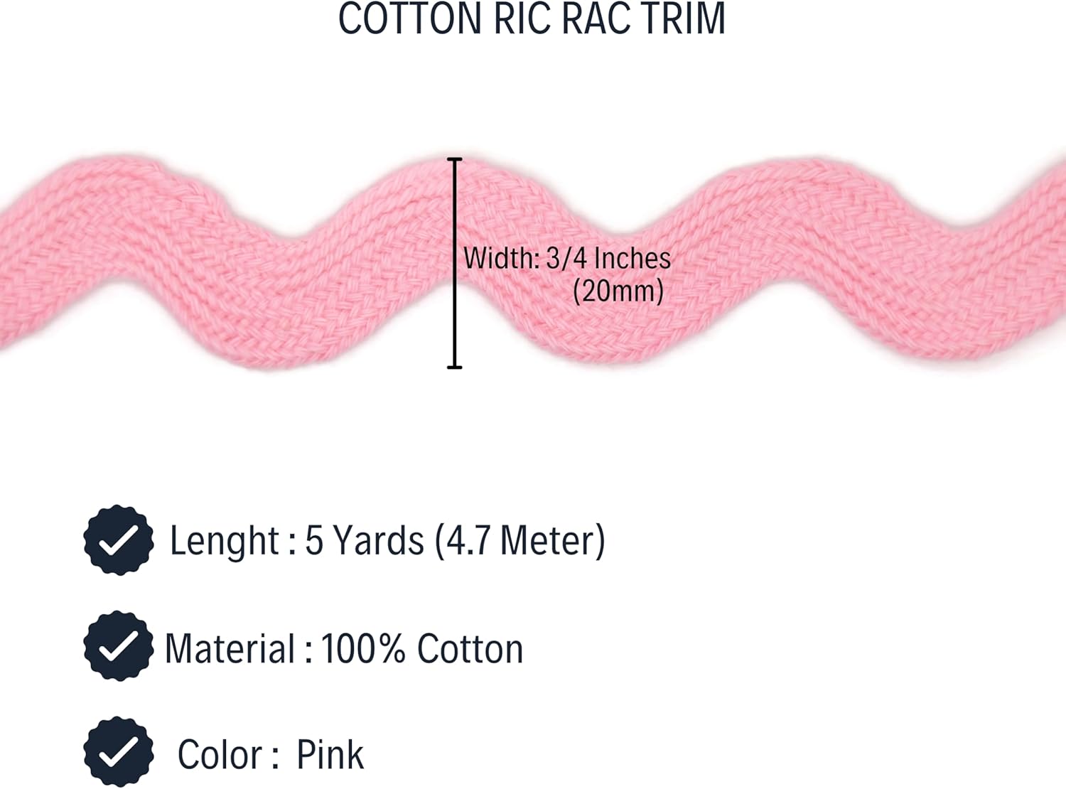 100% Cotton Pink Striped Ric Rac Trim - 5 Yards - Classic Retro Wedding Decor
